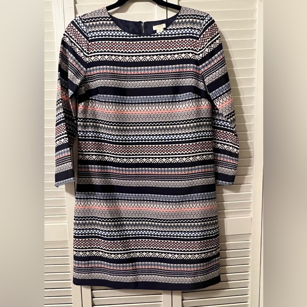 J. Crew Geometric Print 3/4 Sleeve Length Shift Spring Summer Dress -00 👗